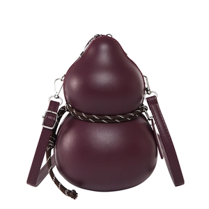 Unique gourd-shaped crossbody bag in deep burgundy matte leather with woven cord detail