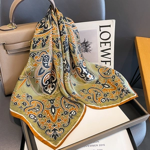 Elegant Square Scarf Mulberry Satin Paisley Floral Print Retro Head Handbag Neck Decorative Accessories For Women