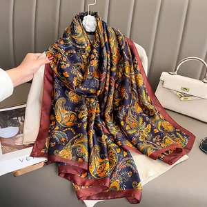Large Paisley Print Scarf Shawl Faux Satin Satin Vintage Bohemian Sun Protection Travel Wrap Lightweight Elegant