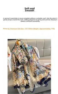 Detail of floral printed scarf in soft sand fabric measuring 135x190cm and 110g weight