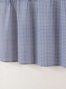 Detailed view of lavender blue and white gingham fabric texture for door curtains