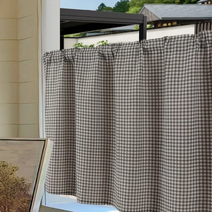 Minimalist grey and white plaid fabric cafe curtain in cotton-linen for home window decor