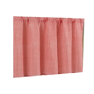 Red and white gingham door curtain with lemon print for home kitchen window partition