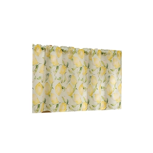 Fresh yellow lemon print cafe curtain in cotton-linen blend with rod pocket design