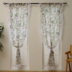 Floral sheer curtain with ruffles, elegant American country style for living room