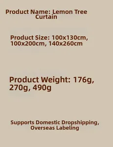 Size chart for Lemon Tree printed curtains showing various dimensions and product weights