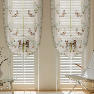 Butterfly Floral Embroidery Roman Curtain Adjustable Balloon Gauze Cafe Curtains For Living Room French Pastoral White Lace
