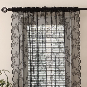 Elegant black floral lace curtain with wave edges for living room and bedroom