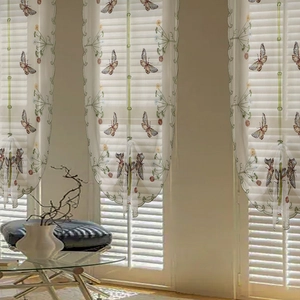 French embroidered roman blind with colorful butterfly floral pattern and adjustable pull ties