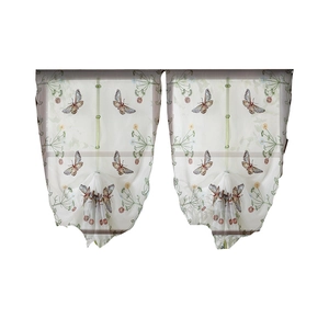 French butterfly embroidered sheer Roman curtain with balloon lift for living room