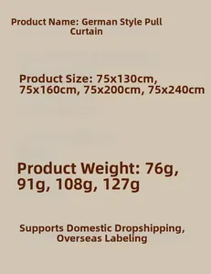Size and weight specifications chart for French lace Roman blinds for kitchen partition