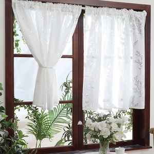 Lavender Floral Embroidered Lace Coffee Curtain White Semi Transparent Polyester Door Partition For Kitchen Living Room
