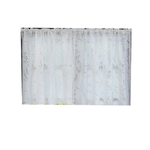 White semi-transparent lace curtain with lavender floral patterns for living room
