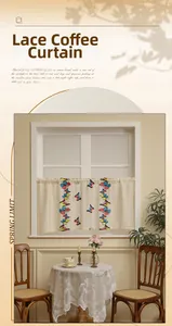 Detailed lace cafe curtain featuring colorful butterfly embroidery for home windows