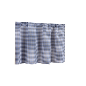 Blue and white gingham cafe curtain with rod pocket for kitchen or window decor