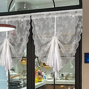 Elegant white lace cafe curtain with floral embroidery and scalloped edges for windows