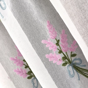 Lavender flower embroidery on semi-transparent linen partition door curtain for home