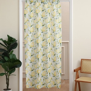 Fresh yellow lemon pattern bedroom curtain in soft cotton linen with greenery decor