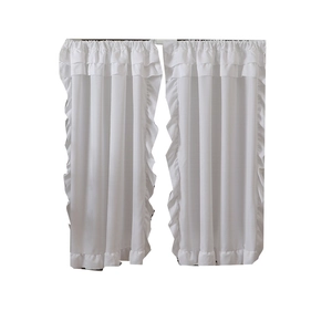 White semi-sheer curtains with three-layer ruffled top and wavy decorative edges