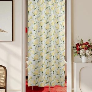 Fresh lemon and green leaf printed semi-blackout curtain for bedroom and kitchen window