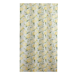 Fresh lemon and green leaf pattern white curtain fabric with semi-shading texture
