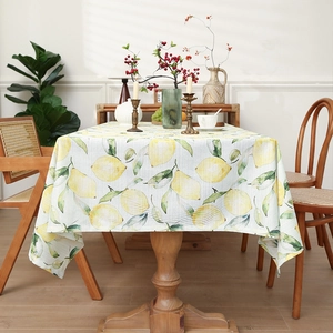 Waterproof lemon pattern waffle texture tablecloth on wooden dining table