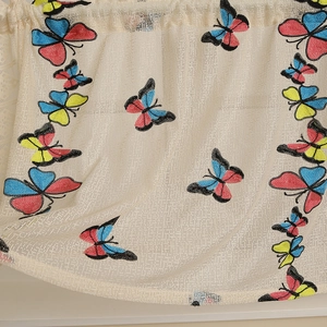 Ivory mesh short curtain with multi-color butterfly embroidery for dining room