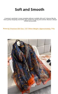 Detail of 135x190cm dark blue paisley scarf made of soft sand fabric weighing 110g