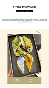Detail of oil painting style mulberry silk scarf showing artistic yellow and blue textures