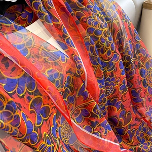 Vibrant floral print chiffon scarf for sun protection and beach shawl wrap for women