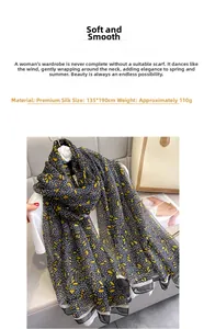Floral print long scarf in soft sand fabric measuring 135x190cm and weighing 110g