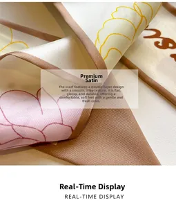 Detailed close-up of double-layered satin silk scarf featuring floral patterns