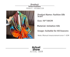 Detail of artistic tree pattern on 90x180cm faux silk scarf for women in multi-color