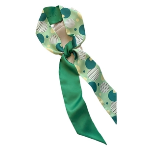 French style double-sided green polka dot silk scarf and hair tie for women