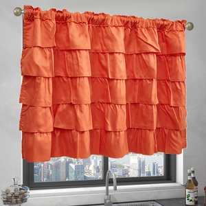 Bright orange multi-layered ruffle kitchen curtain with rod pocket design