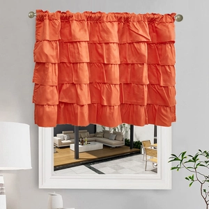 Orange ruffled valance curtain with layered cake skirt design for window home decor