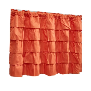 Vibrant orange five-tier ruffled coffee curtain in smooth silk-like fabric for home decor