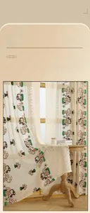 Detail showing vintage mushroom and floral embroidery on cream lace curtain fabric
