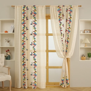 Lace Curtains Butterfly Mushroom Ladybug Embroidery Sheer Tulle American Pastoral Style Living Room Bedroom Window Drape