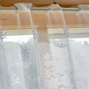 White daisy lace cafe curtain with floral embroidery and rod pocket for kitchen windows