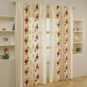 Pastoral Lace Curtain Embroidered Butterfly Mushroom Ladybug Semi Sheer Scalloped Edge Rod Pocket Home Decor