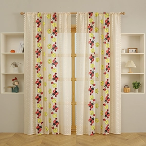 Pastoral lace sheer curtain with butterfly and ladybug embroidery for living room decor