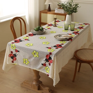 American pastoral lace tablecloth with yellow flowers and ladybug embroidery details