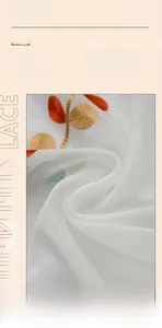 Detailed view of leaf embroidery and ruffled edge on a premium cotton linen cafe curtain