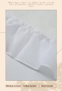 Detail of white semi-transparent cafe curtain with ruffles and cotton-linen texture