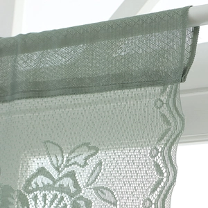 Elegant green floral lace double-layer partition curtain with scalloped edges for window decor