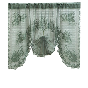 Dark green floral lace valance curtain with double-layered insulated coffee yarn fabric