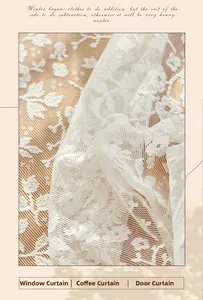 Detail of white lace fabric featuring delicate floral patterns and mesh texture for home decor