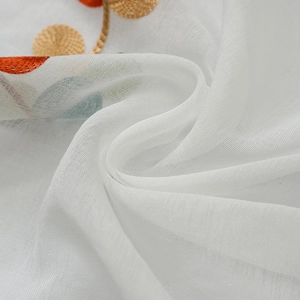 Japanese style white embroidered curtain with leaf pattern and orange gold dots