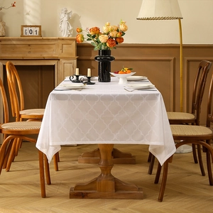 Elegant white rectangle tablecloth with anti-slip jacquard pattern for home dining decor